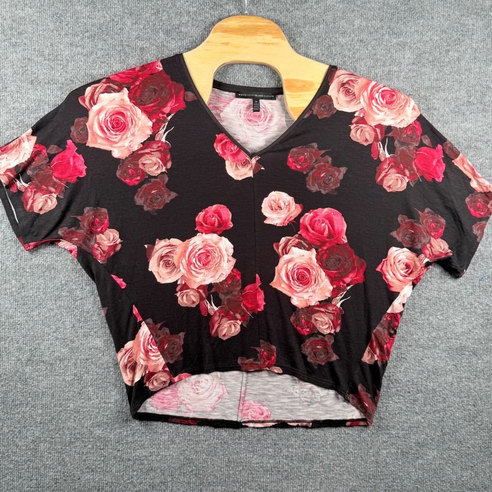 WHBM M Rose Floral V-Neck Dolman Top Floralcore Whimsy Goth Feminine Romantic
